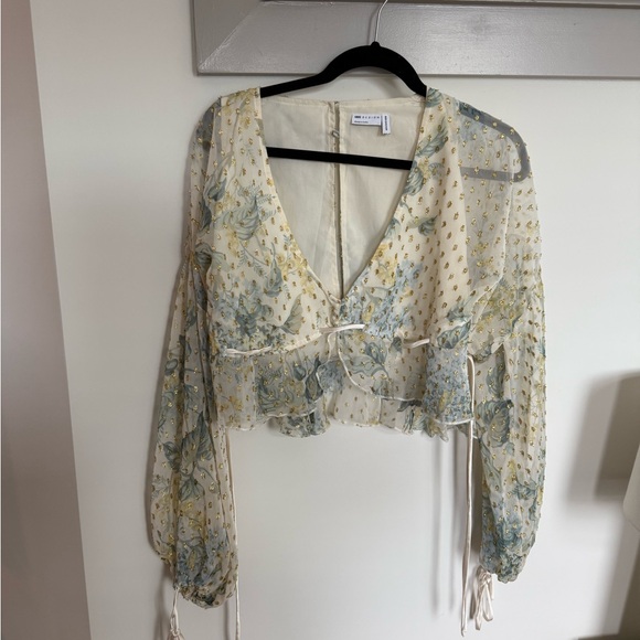 ASOS Floral Sheer Crop Top in Cream and Green - Picture 3 of 5